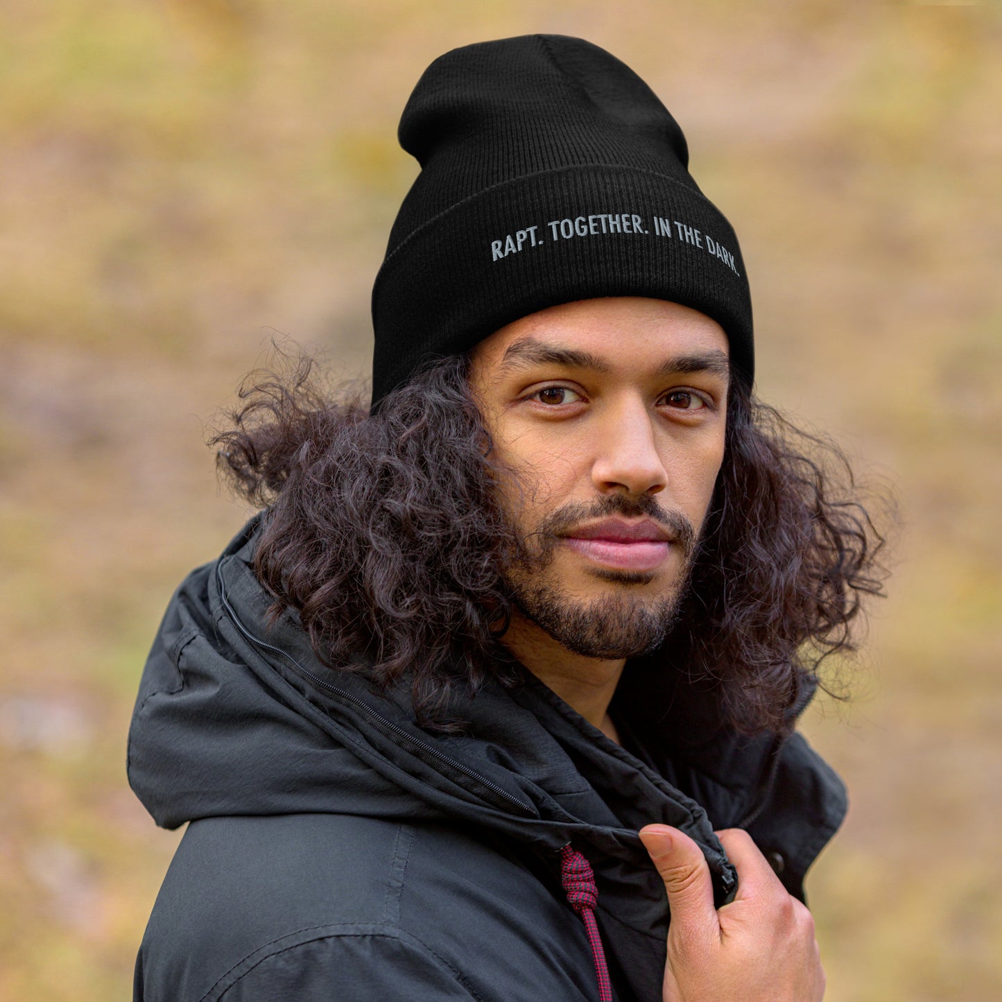 Rapt. Together. In the Dark. Embroidered Cuffed Beanie