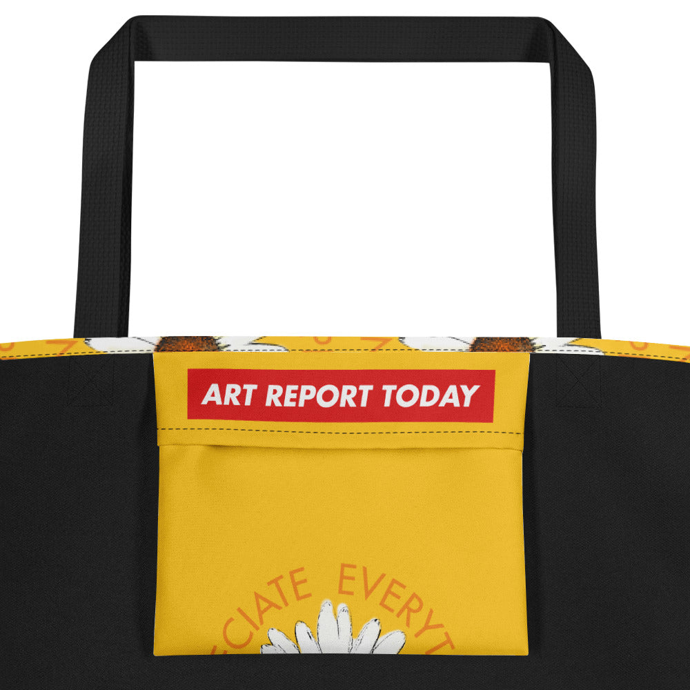 'Appreciate Everything Endlessly' Daisy Print Large Tote Bag, Yellow