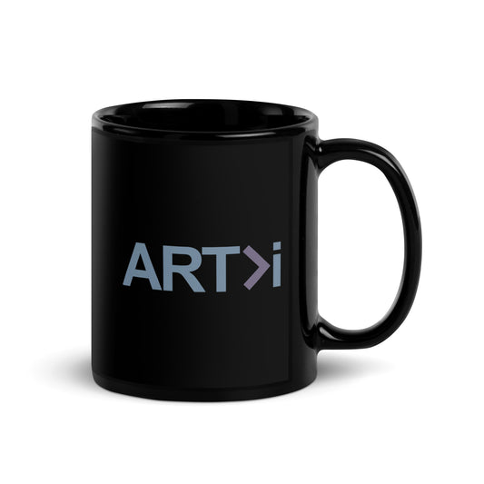 ART>i (Subtle Logo) Black Glossy Ceramic Mug (Art is Greater Than i)