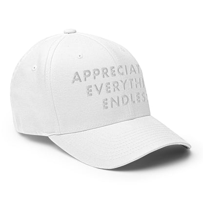 'Appreciate Everything Endlessly' 3-D Monochromatic Embroidered Cap, White