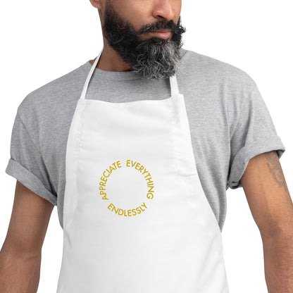 'Appreciate Everything Endlessly' Embroidered Apron