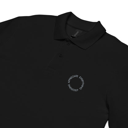 'Appreciate Everything Endlessly' Unisex Pique Polo Shirt, Embroidered