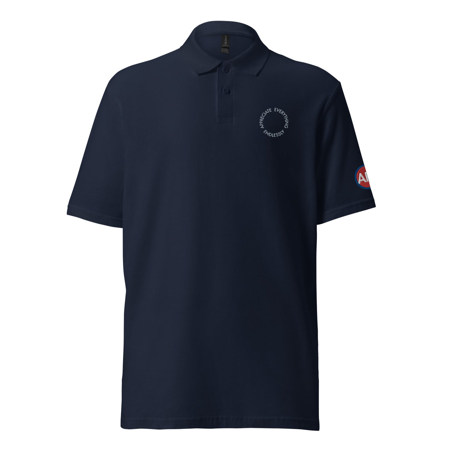 'Appreciate Everything Endlessly' Unisex Pique Polo Shirt, Embroidered